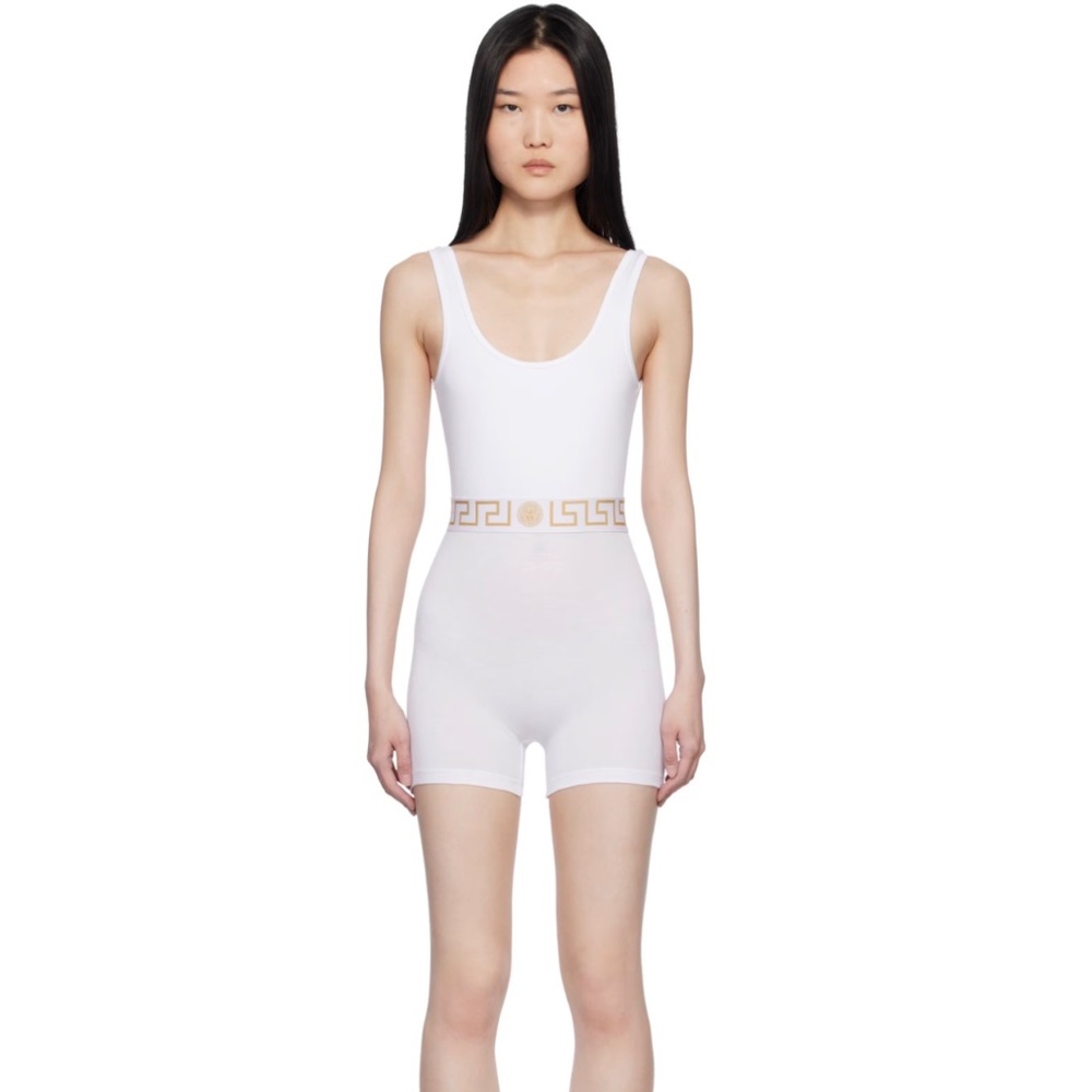 VERSACE UNDERWEAR White Greca Border Jumpsuit